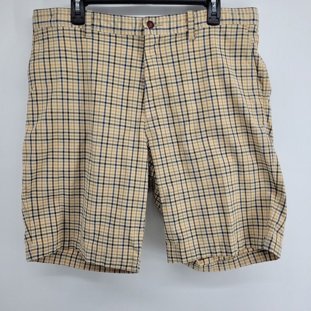 Tommy Bahama Mens 38 Plaid Tech Shorts Tan Blue Orange Stretch Marlin Golf - Picture 2 of 11
